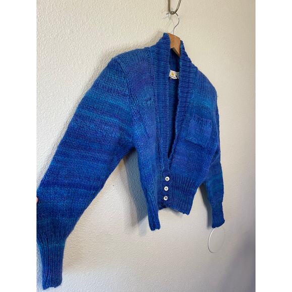 VTG Liz Claiborne Retro Blue Knit Wool Button Up Balloon Sleeve Cardigan Medium - Picture 9 of 13